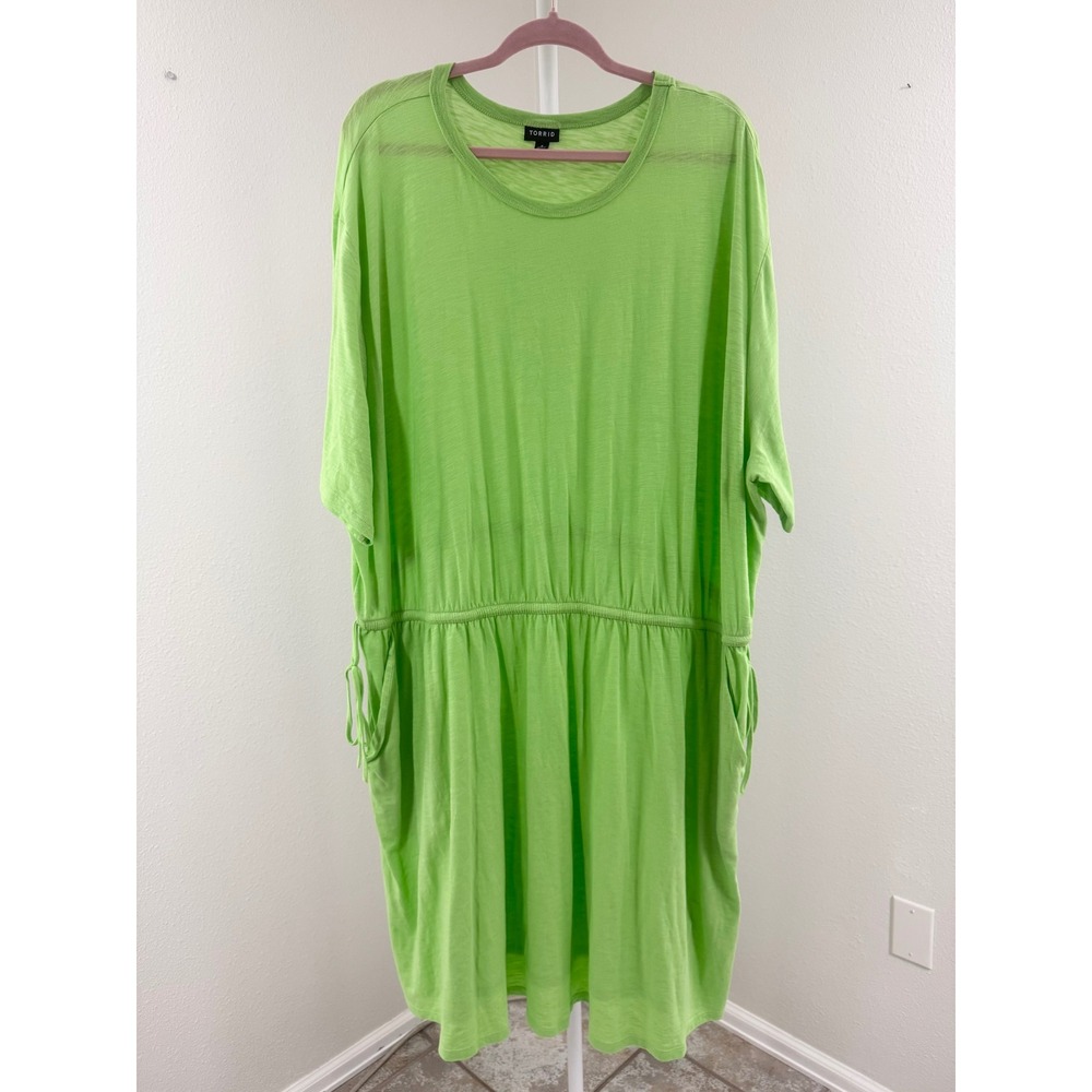 Torrid Neon Lime Green Skater Mini Dress Drawstring Waist Plus 4X Dopamine